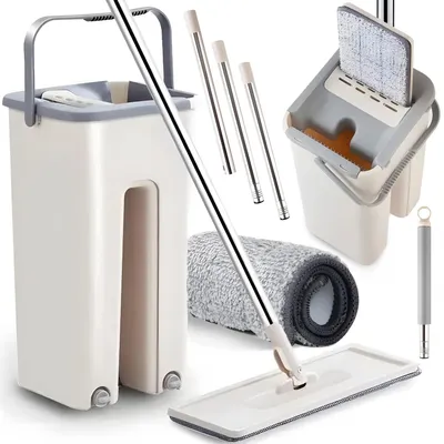 Produktbild von Bodenwischer Set mit Eimer und Profi Wischmopp Wischmop Teleskopstiel Flach Mopp Mop Clean Mikrofaser XL Wischbezug Alle Arten von Böden Retoo
