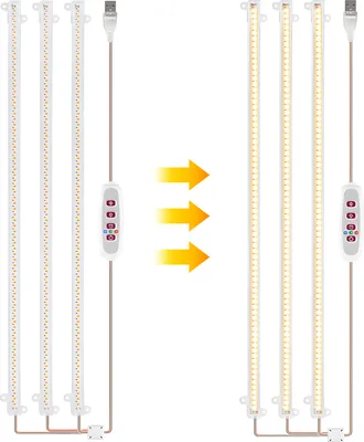 Produktbild von LED-Pflanzenwachstumslichtstreifen, 6,2 W, 126 LEDs, 4000 K, 169,2 lm, helle Wachstumslampe mit 8-Stunden-/12-Stunden-/16-Stunden-Timer, 5 dimmbare Helligkeit, Wachstumslicht fuer Gewaechshaus, Hydrokultur, Sukkulenten, 3 Balken