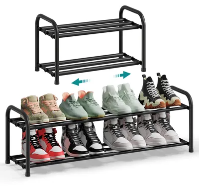 Produktbild von SONGMICS Schuhregal ausziehbar, Schuhablage, Schuh-Organizer mit verstellbaren Ablagen, Schuhaufbewahrung aus Metall, 2 Ebenen