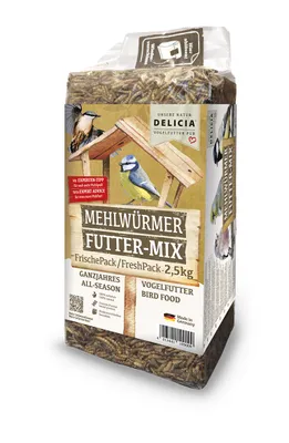Produktbild von 1 x 2,5kg Delicia Mehlwürmer Futter Mix, Vogelfutter, Igelfutter, Reptilienfutter, Fischfutter, Hamsterfutter, 100% natürlich, Wildvogelfutter
