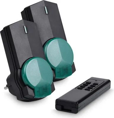 Image de HEITECH Set de 2 prises radio avec télécommande Outdoor