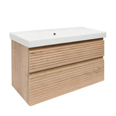 Produktbild von NATUREL Savona Badezimmerunterschrank mit Keramikwaschbecken 100 cm, Eichefarben