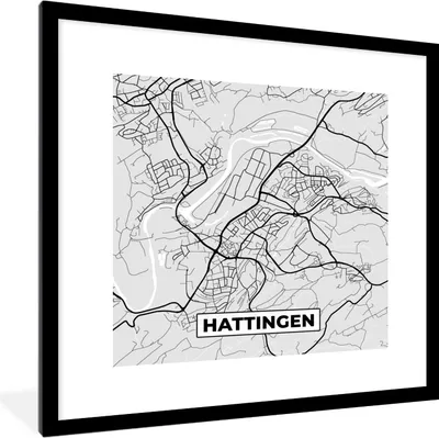 Produktbild von MuchoWow® Gerahmtes Poster Hattingen - Stadtplan - Karte - Deutschland 40x40 cm - Poster mit Schwarzem Bilderrahmen Wandposter Rahmen Foto Bilder - Poster - Plakat im Rahmen