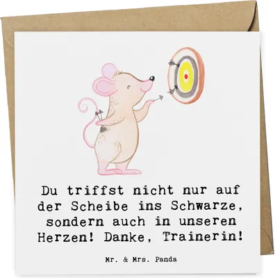 Produktbild von Mr. & Mrs. Panda Glückwunschkarte Darts Trainerin - Weiß - Geschenk, doppelkarte, Inspiration, Klappkarte, Grußkarte, anlasskarte, Dankeschön, faltkarte, Dankbarkeit