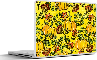 Produktbild von MuchoWow® Laptop Aufkleber Sticker Cover Kürbisse - Muster - Blumen 40x30 cm - Laptop Dekoration - Selbstklebend