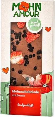 Produktbild von Mohnschokolade mit Beeren 100g - Handgemachte Mohn-Vollmilchschokolade mit Beeren von Mohn Amour