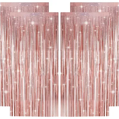Immagine prodotto di Set di 4 tende decorative "Lametta" in rosa oro, ideali per decorazioni festive