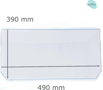 Produktbild von Kühlschrank Einlegeboden - Klarglas 4 mm - 2 abgeschrägte Ecken - 490 mm x 390 mm - (89,96 EUR / qm - Mindestbfl. 0,25 qm - Kantenb. 5,35 EUR / lfm - Eckenb. 1,00 EUR / Stck. )