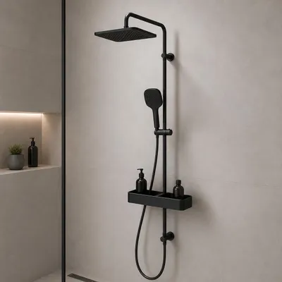 Produktbild von AM.PM Duschsystem Regendusche Duschsstange mit Regendusche mit Duschablage Play
