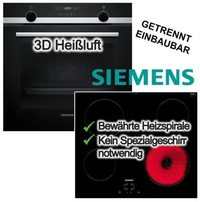 Produktbild von Herdset Siemens Backofen 3D Heißluft Hydrolyse Schnellheizen Pizzastufe +Elektrokochfeld 4 Zonen autark