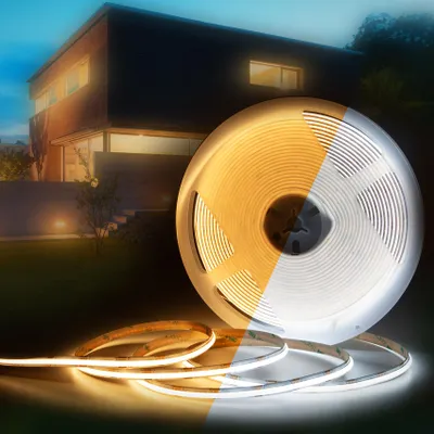 Produktbild von HEXIM COB LED Strip, 1-15 Meter LED Streifen, Auswahl: weiß / CCT / RGB, dimmbar 24V, IP20, 3000-6000K, Band 8mm breit, Leuchtband selbstklebend (2 Meter kalt- & warmweiß)