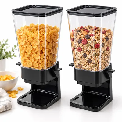 Produktbild von Relaxdays Müslispender, 2er Set, je 5,5 l, Müsli, Cornflakes, Nüsse, Süßigkeiten, Cerealienspender Kunststoff, schwarz, KI-generiertes Bild