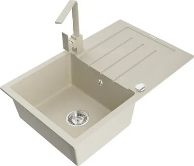 Produktbild von Mexen Bruno 1 Becken-Granitspüle mit Abtropffläche und Mischbatterie Rita, Beige - 6513-69-670300-69