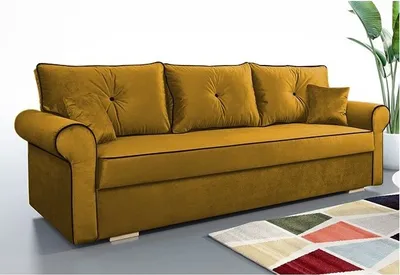 Produktbild von Schlafsofa TOP, Sofa mit Schlaffunktion und Bettkasten, Klappsofa, Schlafcouch mit schwarzen Knöpfen, Couch in Frabe: Orange, Couchgarnitur: Velourstoff