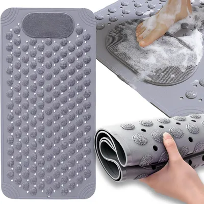 Produktbild von Antirutschmatte Duschmatte Badematte Badewanne Dusche 68x35 cm Grau mit Fußmassage Saugnäpfen
