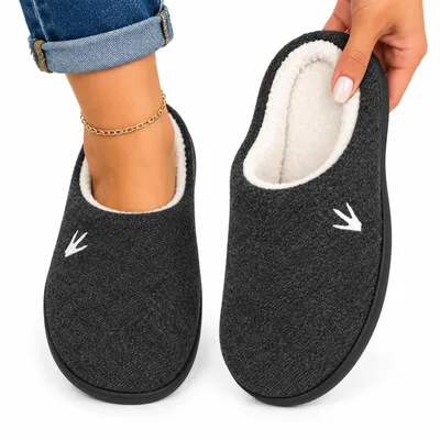 Produktbild von Hausschuhe HEYO Damen Herren Warme Pantoffeln rutschfeste Sohle Gefütterte Winter Pantoletten Memory Foam Schwarz 38/39