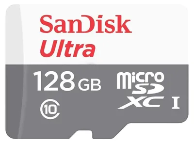A close-up image of a SanDisk microSDXC memory card.