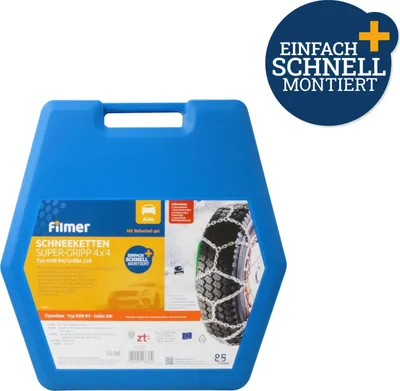 Image de Chaînes à neige Filmer 4x4 dans un coffret en plastique robuste, lot de 2 pièces : 14 pouces / 15 pouces / 16 pouces