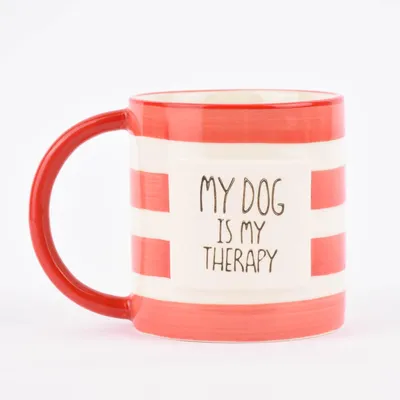 Produktbild von Sass & Belle Tasse Streifen My dog is my therapy rot weiß 300ml