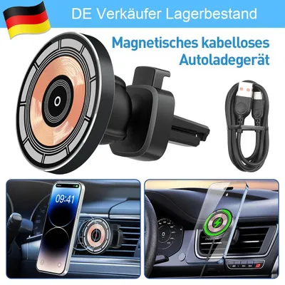 Produktbild von 15W Magnetische Auto Handyhalterung mit Wireless Charging Lüftungshalterung USB-C Kabel für iPhone 12 13 14 15 16