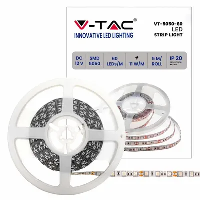 Immagine prodotto di V-TAC VT-5050 Striscia LED SMD5050 12V 60LED/M 5Mt monocolore luce gialla 11W/mt IP20 - SKU 212156