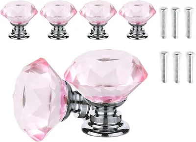 Imagen del producto de Pompitas de cristal rosa para muebles, 6 unidades, de 30 mm, para armarios