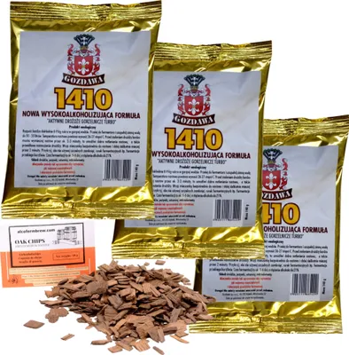 Produktbild von 3 x Turbo Hefe 140g – 1410 Gozdawa + Oak Chips, Turbohefe, Wodkahefe, Hefe für Maische