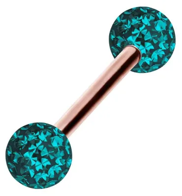 Produktbild von Zungenpiercing, Intim-Piercing Titan Barbell EPOXY-KUGELN Farbe: RoséGold + Kristall: Zirkonblau Stablänge: 16mm