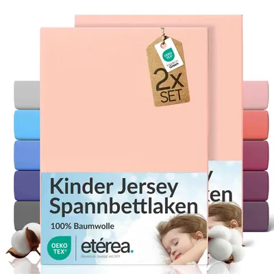 Produktbild von 2er Set Jersey Spannbettlaken 60x120cm - 70x140cm - 100% BAUMWOLLE - Bettlaken Spannbetttuch 60x120cm - 70x140cm - Zartrosa