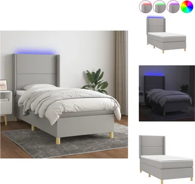 Produktbild von vidaXL Boxspringbett mit Matratze & LED Hellgrau 100x200 cm Stoff -  Betten & Bettgestelle