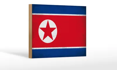 Produktbild von Holzschild Flagge Nordkorea 18x12 cm North Korea Vintage Dekoration