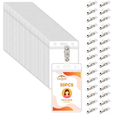 Image de 50 porte-cartes d'identité transparents avec clips métalliques