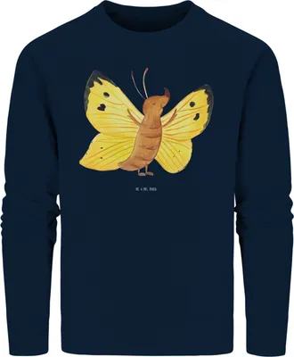 Produktbild von Mr. & Mrs. Panda Baumwoll Pullover Schmetterling Zitronenfalter Größe S - French Navy - Geschenk, Fakt, Sweatshirt, Rundhals, Sweater, Motivation, Liebe, Pulli, Anders