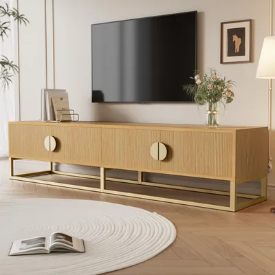Produktbild von okwish TV-Schrank TV-Sideboard TV-Regal TV-Möbel Fernsehschrank  mit 4 Türen, halbrunde Griffe , Holzfarbe