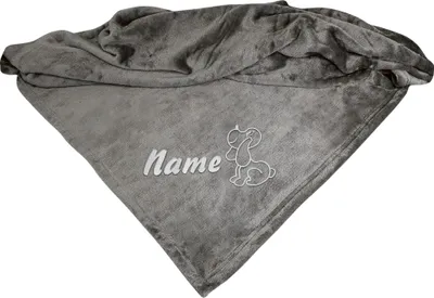 Produktbild von Schecker Mikrofaserdecke Premium - Hund mit Name - Grau - 150 cm x 95 cm - bestickt mit dem Namen Ihres Hundes