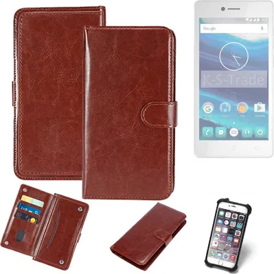 Produktbild von K-S-Trade 360° Hülle kompatibel mit Qilive Q7 5 braun Kunstleder Case BookCase WalletCase Kunstlederederhülle Handyhülle, Rundumschutz Bumper (1x)