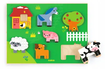 Image de Puzzle en bois Djeco, thème : la ferme et ses animaux