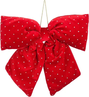 Zdjęcie produktu dla Kokarda dekoracyjna Mica Decorations czerwona 30x34 cm - kokarda świąteczna wielokrotnego użytku do dekoracji prezentów, choinki i drzwi