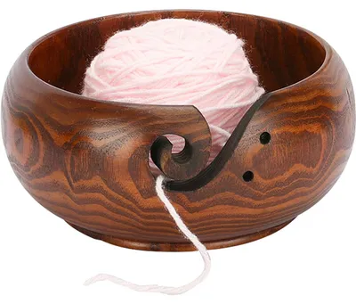Produktbild von 20,3 cm Garnschale aus Palisanderholz für Wolle und Garnhalter, Aufbewahrungsschüssel mit Haken für Stricken und Häkeln