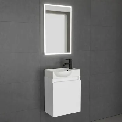 Produktbild von Alpenberger Badezimmermöbel Set | Gäste WC Waschtisch mit Unterschrank | Badschrank Schmal mit Badspiegel | Badezimmer Spiegel  | Waschbeckenunterschrank