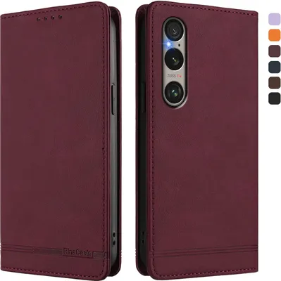 Image de Etui pour Sony Xperia 1 VI, étui rétro en cuirPolyuréthaneavec support et fentes pour cartes de crédit Rouge