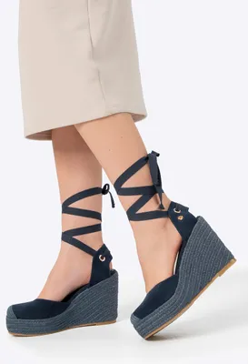 Produktbild von Wittchen Damen-Espadrilles mit Keilabsatz und Bindeband, Marineblau, Synthetikmaterial