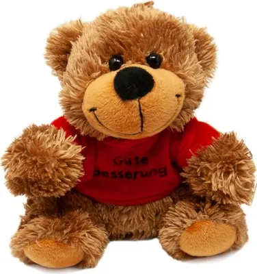 Produktbild von Plüschtiere Gute Besserung Sitzender Bär mit rotem Shirt ca. 17 cm, 1 Stück