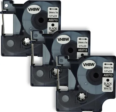 Produktbild von vhbw 3x Schriftband-Kassette kompatibel mit Dymo LabelManager 400, 450D, 450, 500TS, 500, 300 Etiketten-Drucker 7m x 24mm Schwarz auf Weiß