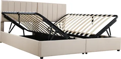 Produktbild von Polsterbett(180x200cm,Beige)hydraulisches Stauraumbett, hautfreundliches Leinen-Hochkastenbett, multifunktionales Doppelbett