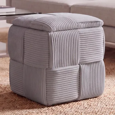 Immagine prodotto di Pouf HWC-Q47, pouf ottomano imbottito, con coperchio e vano portaoggetti, tessuto in velluto a coste (260 g/m²) 43x40x40 cm ~ grigio scuro