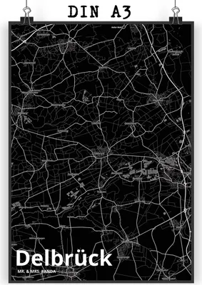 Produktbild von Mr. & Mrs. Panda Bild Delbrück DIN A3 - Geschenk, kunstposter, Stadt, Dorf Karte Landkarte Map Stadtplan, Designposter, drucke, Design Poster, Wandbild