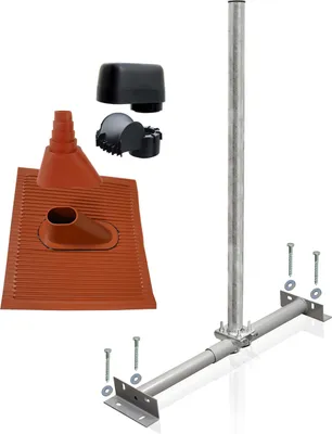 Produktbild von SkyRevolt Dachsparrenhalter Set 1m Mast 60mm Alu-Ziegel rot Mastkappe