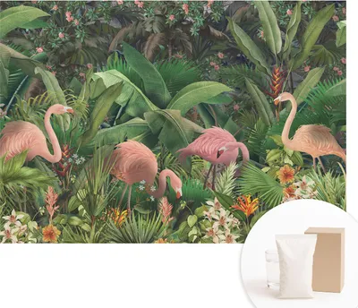 Produktbild von Fototapete - Wandbilder für Wohnzimmer - 208x146 cm - Dekorative Wandfolie - Modernes Design für Wanddekoration - Tapeten für Innenräume - Rosa Flamingos