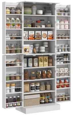 Image de Armoire de cuisine - Buffet - Armoire de rangement - Meuble de rangement - Armoire - Blanc - Étagères réglables